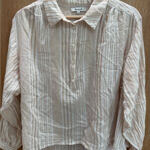 Madewell Beige and White Striped Blouse